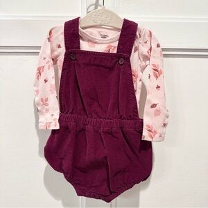 Old Navy 12-18M Maroon Corduroy Overalls with Free Fall Onesie